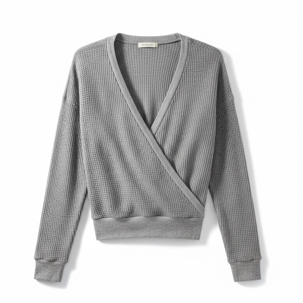 Listicle x Anthropologie Gray Waffle Wrap-Style Sweatshirt Top